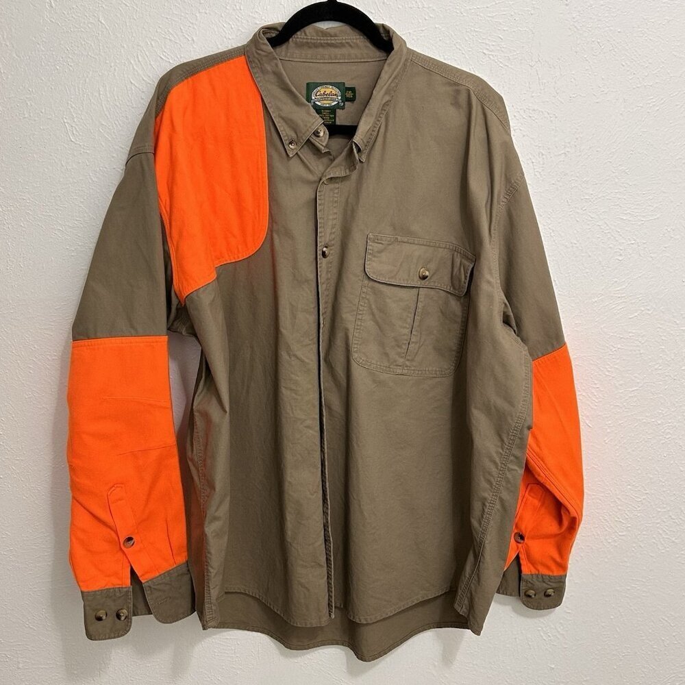 Cabela's Shooting Hunting Shirt Padded Shoulder‎ Button Up Khaki Orange Size 2XL
